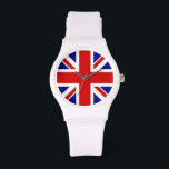 Relógio Union Jack Flag Watch<br><div class="desc">Union Jack Flag Watch do Reino Unido - Reino Unido, que está na Grã-Bretanha. A bandeira da Union Jack simboliza a unidade entre a Inglaterra, a Escócia e a Irlanda. As cores do sinalizador da tomada sindical são vermelho, azul, branco. Este design também está disponível em muitos outros produtos para...</div>