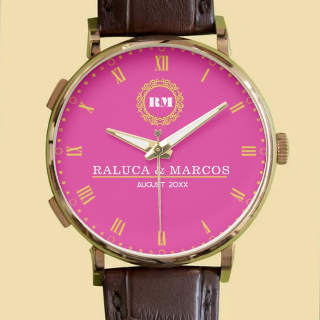 Relógio Unique Engagement Gift Custom Monogram Modern  (Criador carregado)