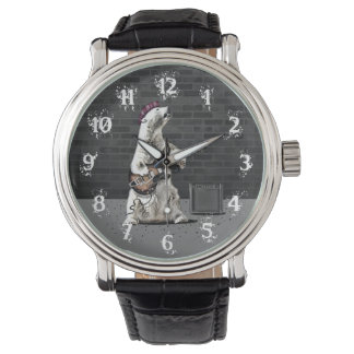 Relógio Urso de Pedra Engraçado Tocando Violão Heavy Metal