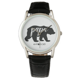 Relógio Urso Papa com Script Preto e Branco Estabelecido n