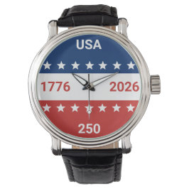 Relógio USA 1776 2026 250th Anniversary Red White Blue