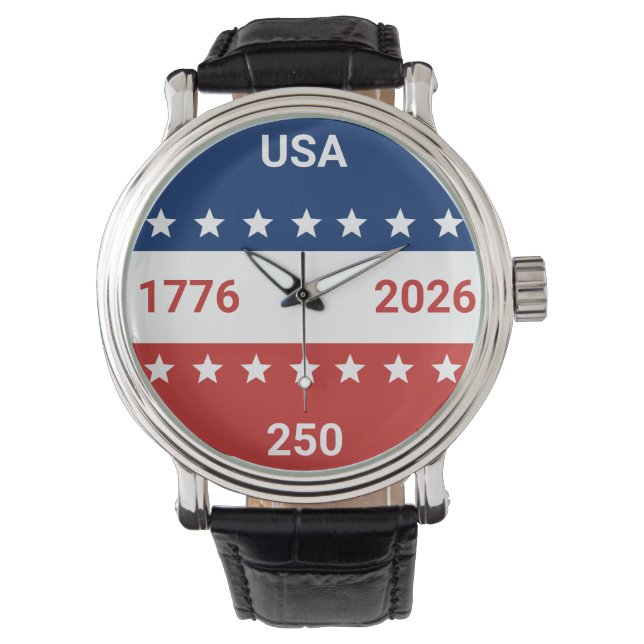 Relógio USA 1776 2026 250th Anniversary Red White Blue (Frente)