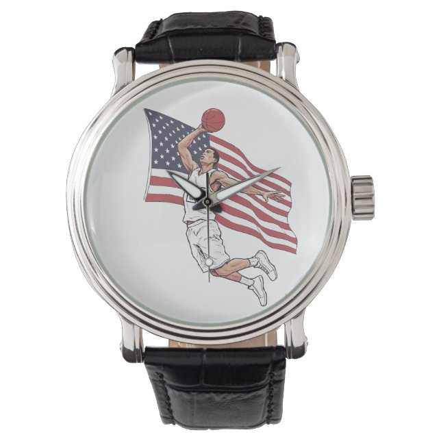 Relógio USA Basketball Slam Dunk American Flag Color Art (Frente)