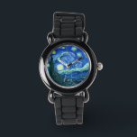 Relógio Van Gogh noite estelar<br><div class="desc">A famosa pintura de Van Gogh, "A Noite Estrelada." Pintado durante sua estadia no asilo Remy Santo na década de 1880, van Gogh retratou as colinas rolantes e árvores ciprestes que viu de sua janela. Melhorado digitalmente pela PixDezines. Copyright © 2008-2016 PixDezines.com™ e PixDezines™ em zazzle.com. Todos os direitos reservados....</div>