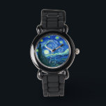 Relógio Van Gogh noite estelar<br><div class="desc">A famosa pintura de Van Gogh, "A Noite Estrelada." Pintado durante sua estadia no asilo Remy Santo na década de 1880, van Gogh retratou as colinas rolantes e árvores ciprestes que viu de sua janela. Melhorado digitalmente pela PixDezines. Copyright © 2008-2016 PixDezines.com™ e PixDezines™ em zazzle.com. Todos os direitos reservados....</div>