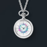 Relógio *~*Vazamento feminino de nova idade Flor de Lotus<br><div class="desc">*Este metal e couro molhado em volta da Silver Watch é uma nova era design espiritual que apresenta uma mancha de relógio azul-turquesa com cor magenta-magenta-lótus com o símbolo om no centro. * Adicione paz e boa energia ao seu dia com uma design espiritual de estilo novo, com energia aprimorada,...</div>