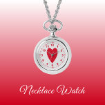 Relógio Vermelho e cinza amam o coração do Neclace Watch<br><div class="desc">Presente do Necklace Watch. Com um coração de amor vermelho e números de relógio em um fundo de cinza.</div>