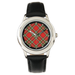 RELÓGIO VERMELHO ESCOTTISH TARTAN COM GEMSTONAS DE PINCO
