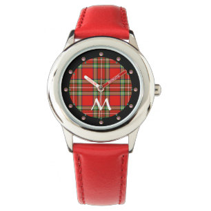 RELÓGIO VERMELHO ESCOTTISH TARTAN, PINK GEMSTONES MONOGRAM
