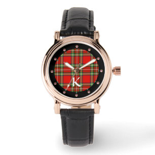 RELÓGIO VERMELHO ESCOTTISH TARTAN, PINK GEMSTONES MONOGRAM