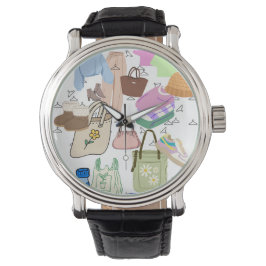 Relógio vestuário, calçados e padrões bolsas