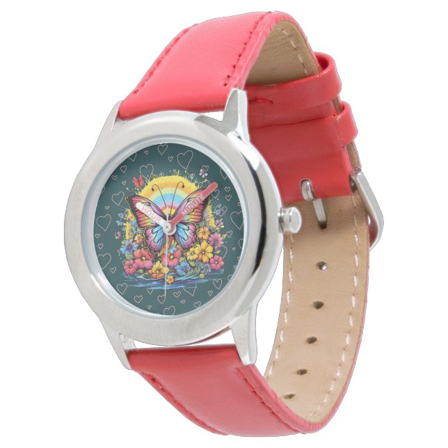 Relógio Vibrant Butterfly Floral Garden Women's Red Watch  (Angular)