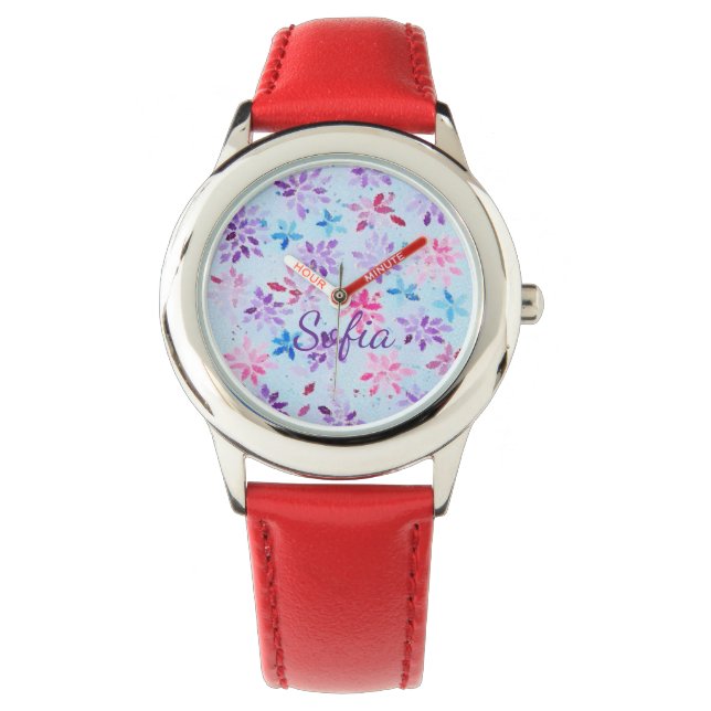 Relógio Vibrant Red Leather Personalized Kids' Watch (Frente)