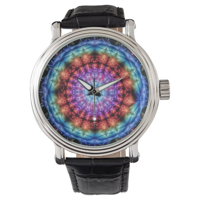 Relógio Vibrant Tie Dye Kaleidoscope Rainbow Mandala (Frente)