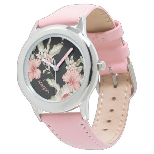Relógio Vigia/Flores de Aço Inoxidável de Bezel Personaliz