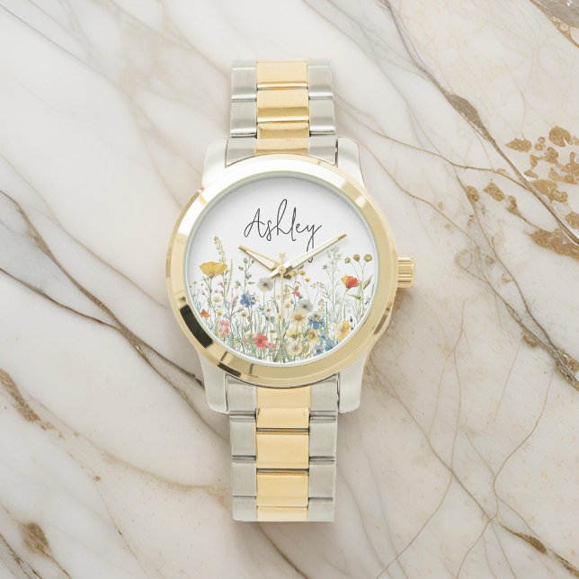 Relógio Vigia personalizada de flores silvestres, presente (floral watch for women, gift for mom, birthday present watch, Christmas gift watch, gift for her)