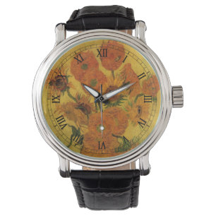 Relógio Vincent van Gogh Ainda Vase com 15 Girassóis