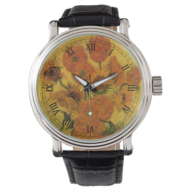Relógio Vincent van Gogh Ainda Vase com 15 Girassóis (Frente)