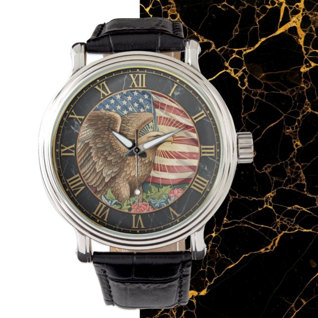 Relógio Vintage American Eagle Watch, American Flag / EUA (Vintage American Flag Watch / American Eagle)