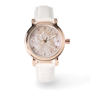 Relógio Vintage Art Nouveau Cream Floral Woman & Swans