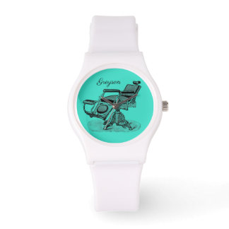 Relógio Vintage Barber Cadeira Personalizada Azul