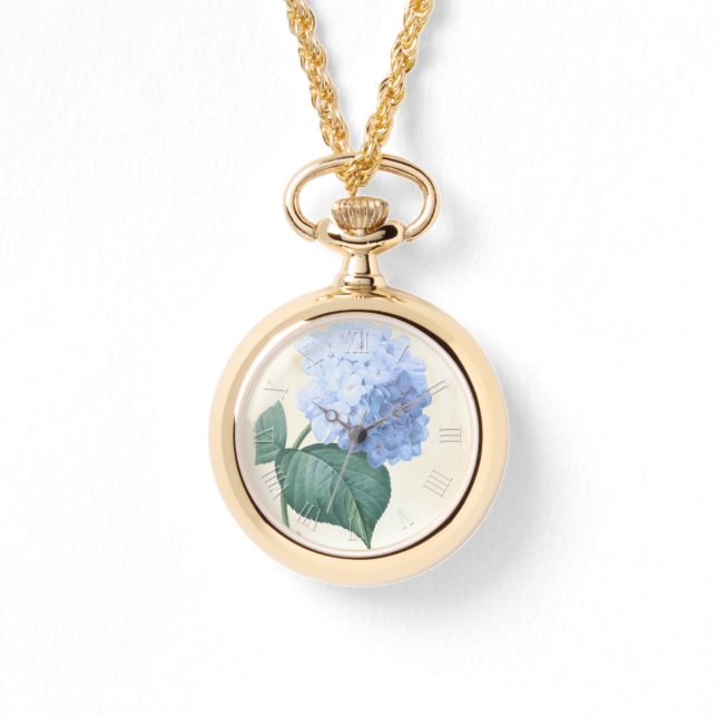 Relógio Vintage Botanarelas Azuis Hidrangea W (Frente)