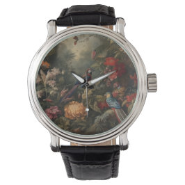 Relógio Vintage botânica bird flores no paraíso