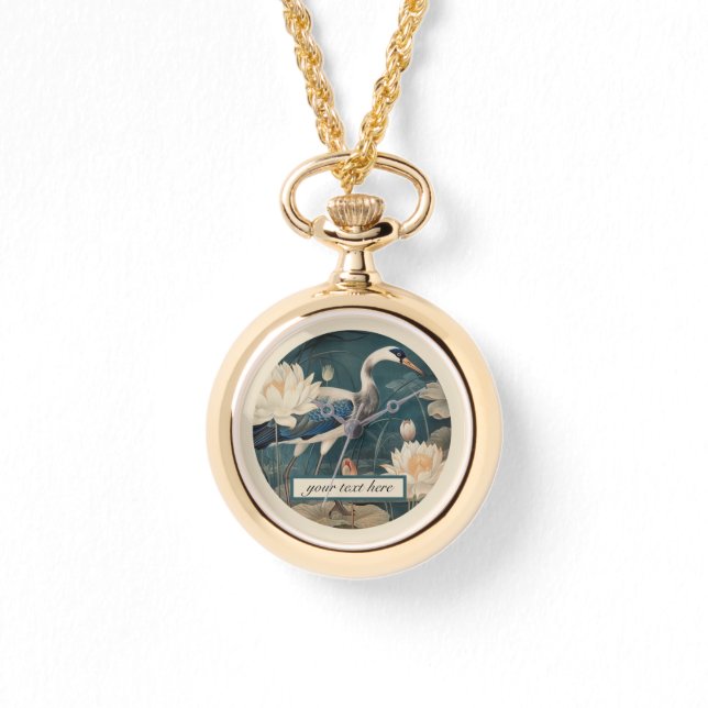 Relógio Vintage botanical blue crane personalizável (Frente)