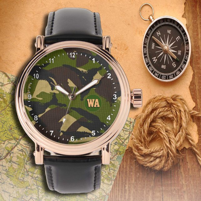 Relógio Vintage Camouflage Watch, Hunter Monogramed, Exérc (Criador carregado)