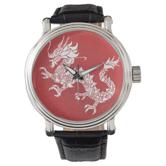Relógio Vintage Chinese Dragon Tribal Emblem Red