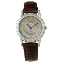 Relógio Vintage Clássico Ouro Face Prata Couro Mar