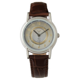 Relógio Vintage Clássico Ouro Face Prata Couro Mar