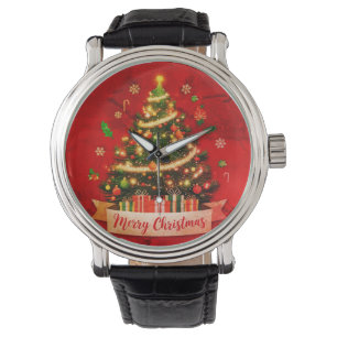 Relógio Vintage de Natal, Black Leather Strap Watch