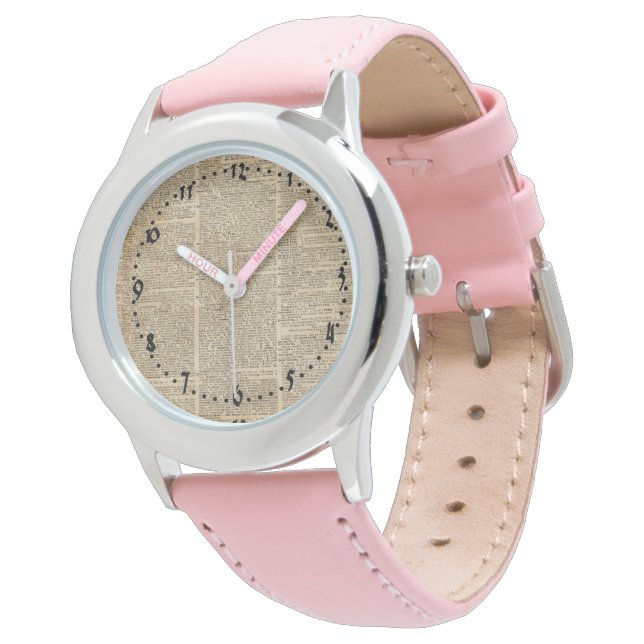Relógio Vintage Dictionary Art Watch Pink Leather (Angular)
