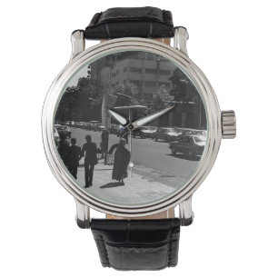 Relógio Vintage Iran Tehran city street and pessoas