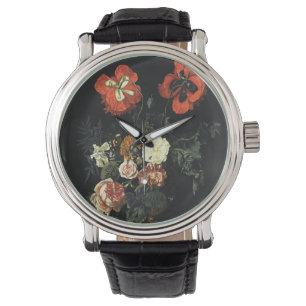 Relógio Vintage pintando "A Vida Estática com Flores"