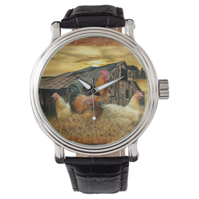 Relógio Vintage Rooster Hens Russo Barn Coop (Frente)