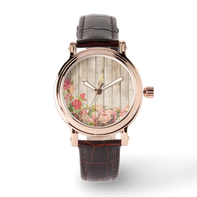 Relógio Vintage Rosas Rústicos Românticos Madeira (Frente)