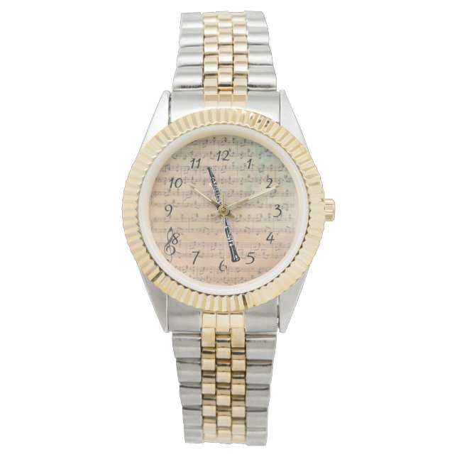 Relógio Vintage Sheet Music Com Oboe (Frente)