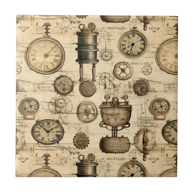 Relógio Vintage Steampunk Pardo Pergaminho (Frente)