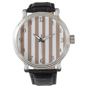 Relógio Vintage Vertical Stripes Mocha Mousse White