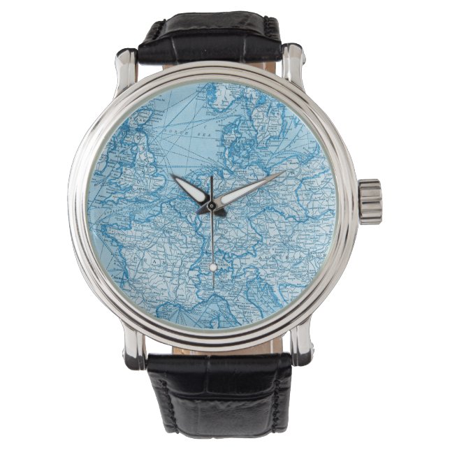 Relógio Vintage World Map Blue Viagem Watch (Frente)