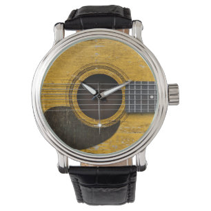 Relógio Violão Acústico Velho Envelhecido e Vestido com Pr