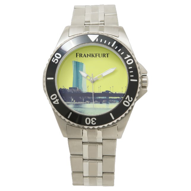 Relógio Vista de Frankfurt em Amarelo e Azul (Frente)