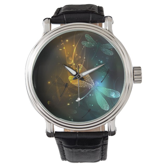 Relógio Voo luminoso verde de libélula (Frente)