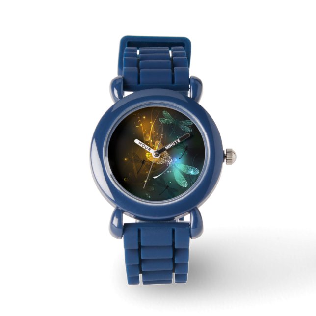 Relógio Voo luminoso verde de libélula (Frente)