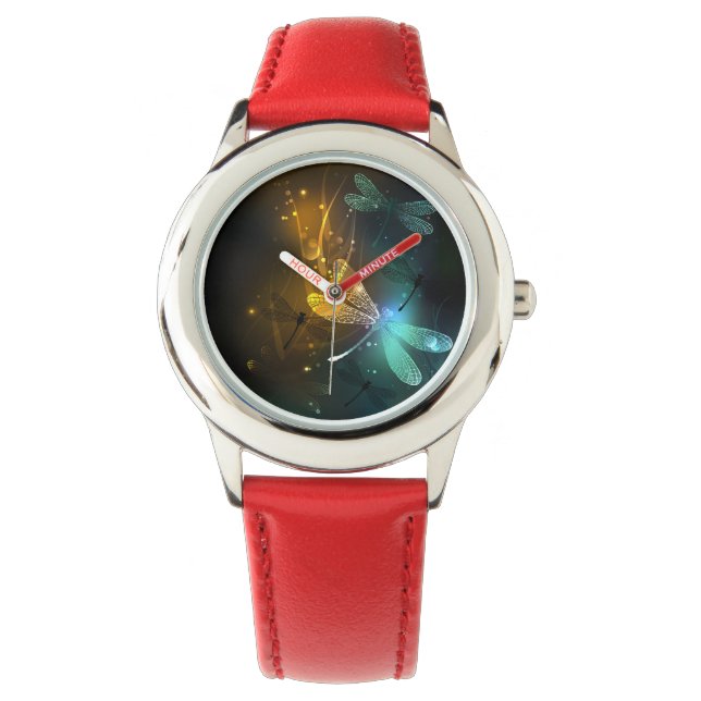 Relógio Voo luminoso verde de libélula (Frente)