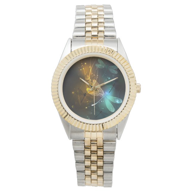 Relógio Voo luminoso verde de libélula (Frente)