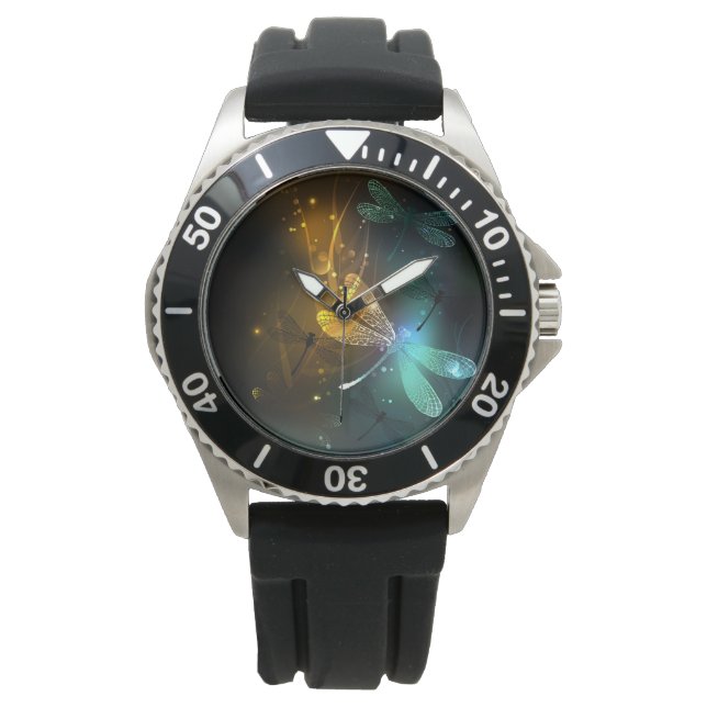 Relógio Voo luminoso verde de libélula (Frente)