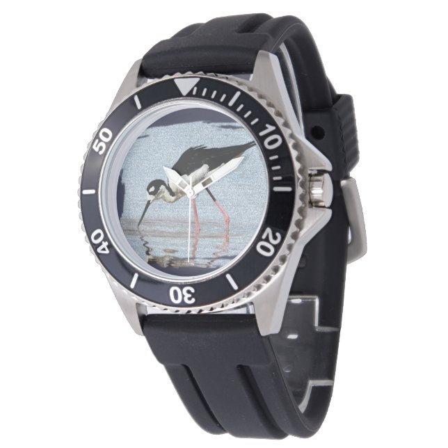 Relógio Wading Bird Black and White Coaster Beach Animal (Angular)